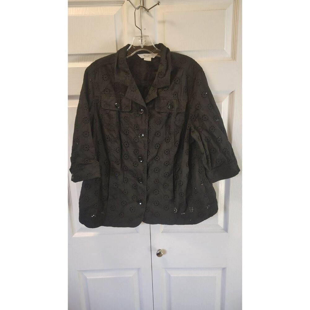 TanJay Black Floral Eyelet Lace Button Up Shirt Jacket - Women's Plus Size 16W